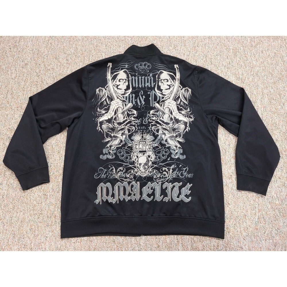 MMA Elite Track Jacket Mens XL Black Skull Graphic Zip Up Strength Y2K Sport